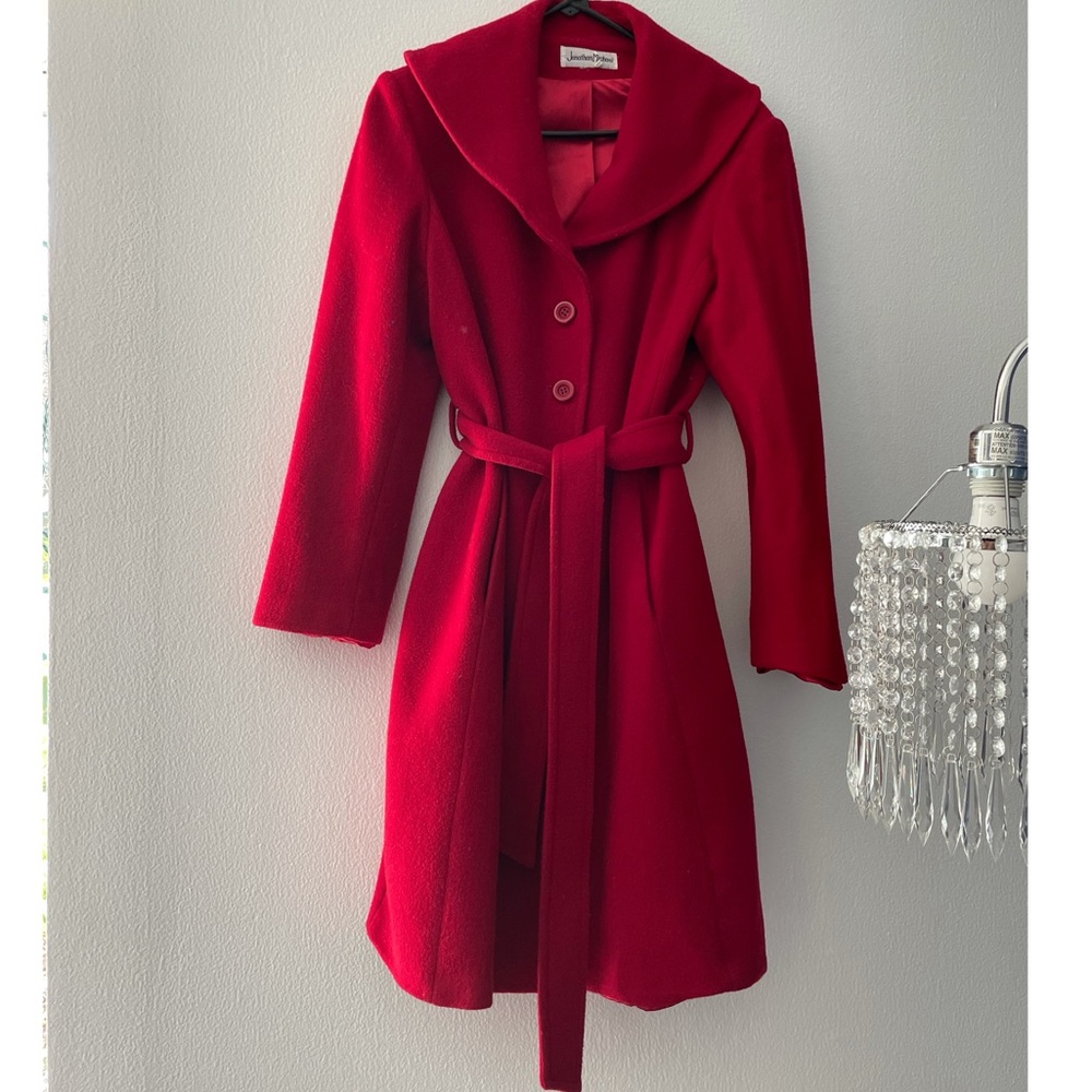 Gorgeous Red Jonathan Michael Wool Coat with Rounded Collar & Belt